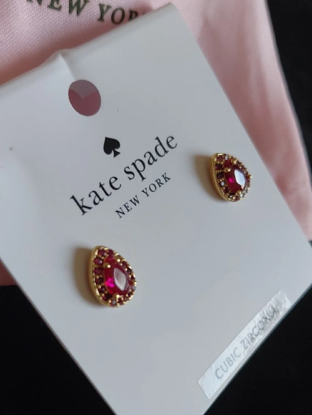 Kate Spade New York Pink Cubic Zirconia Teardrop Stud Earrings NWT Gold Plated